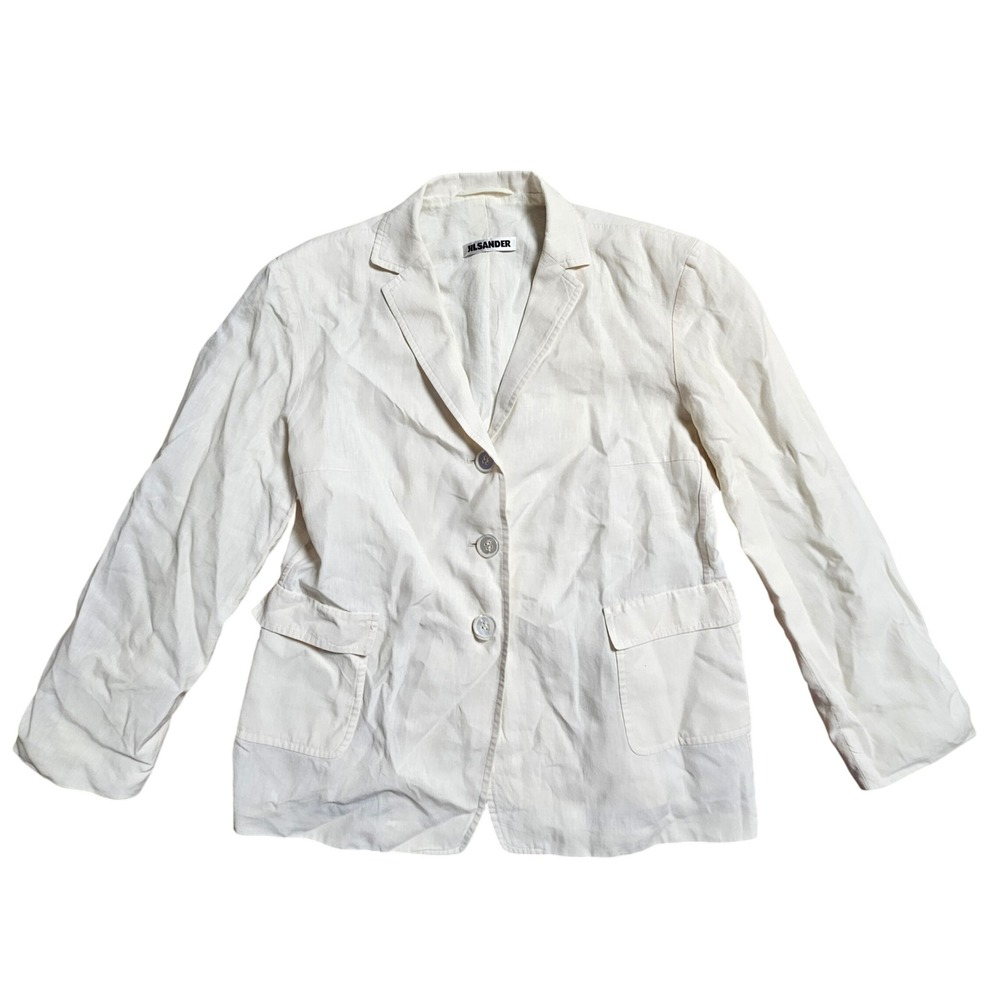 Jil Sander Linen 3-Button Blazer Jacket Off White Womens 40 Office Corpcore